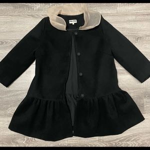 Miu Miu Wool Blend Flared Bottom Coat.  Black with Pink Chiffon Collar. Girls S